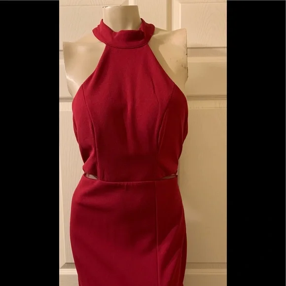 plunge neck halter dress Halter Deep V-Neck Short Fitted Cocktail Dress 6545S Light Pink / XSmall